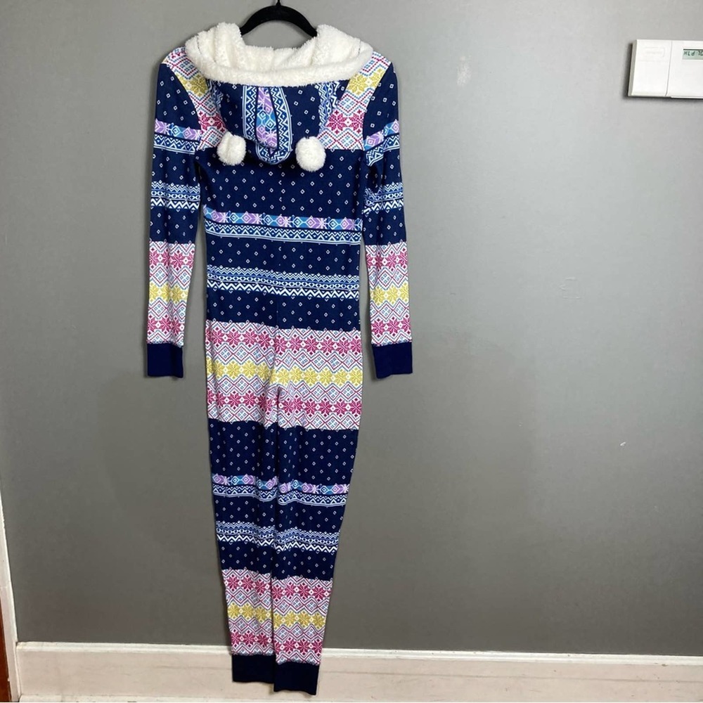 NEW Victorias Secret Fair Isle hooded thermal one piece‎ pajama blu…